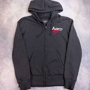 Aeropostale Aero NYC Full Zip Hoodie Black Fleece Sweatshirt Small RN155511